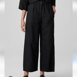 Eileen Fisher 100% Organic Linen Wide Leg Trousers Black Size 6